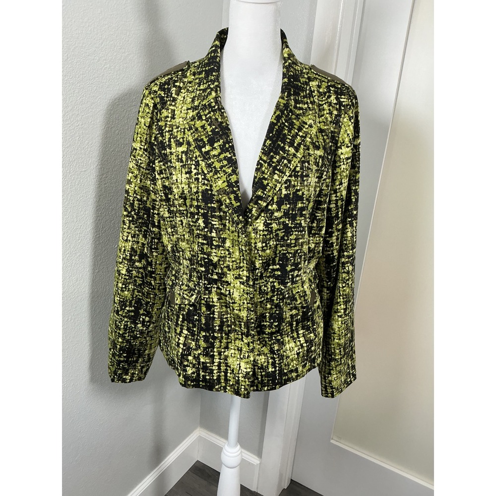 Laura Ashley Green Black Abstract Textured Snap Blazer Jacket Size PL